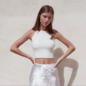 CULT GAIA Lala Knit Top in Cream DOVE Ivory Crop Tie Back Lace Up Ribbed Knit S